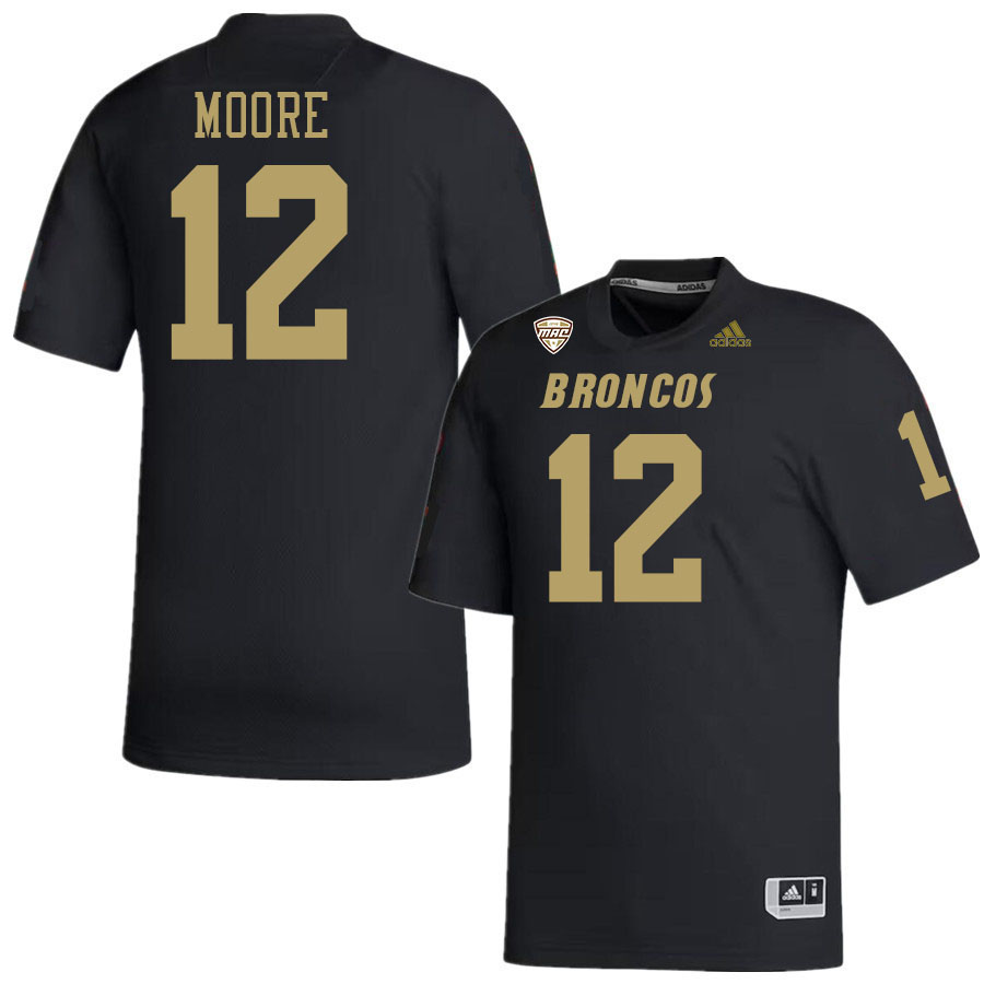 #12 Dillon Moore Western Michigan Broncos College Football Jerseys Stitched-Black